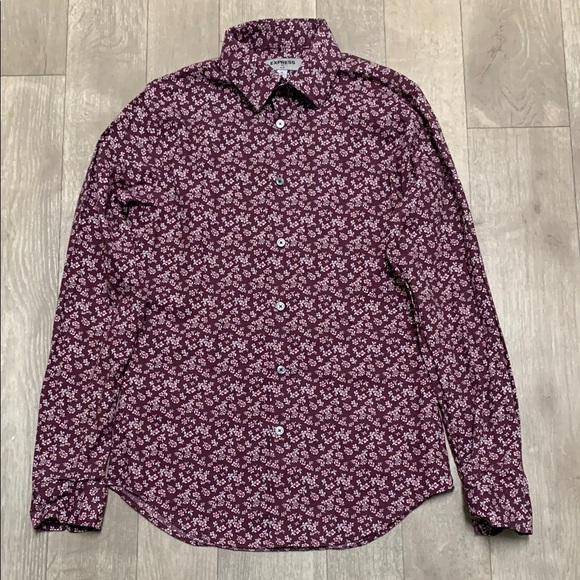 Mens Express Floral Slim Fit‎ Casual Dress Long Sleeve Shirt - Picture 1 of 7